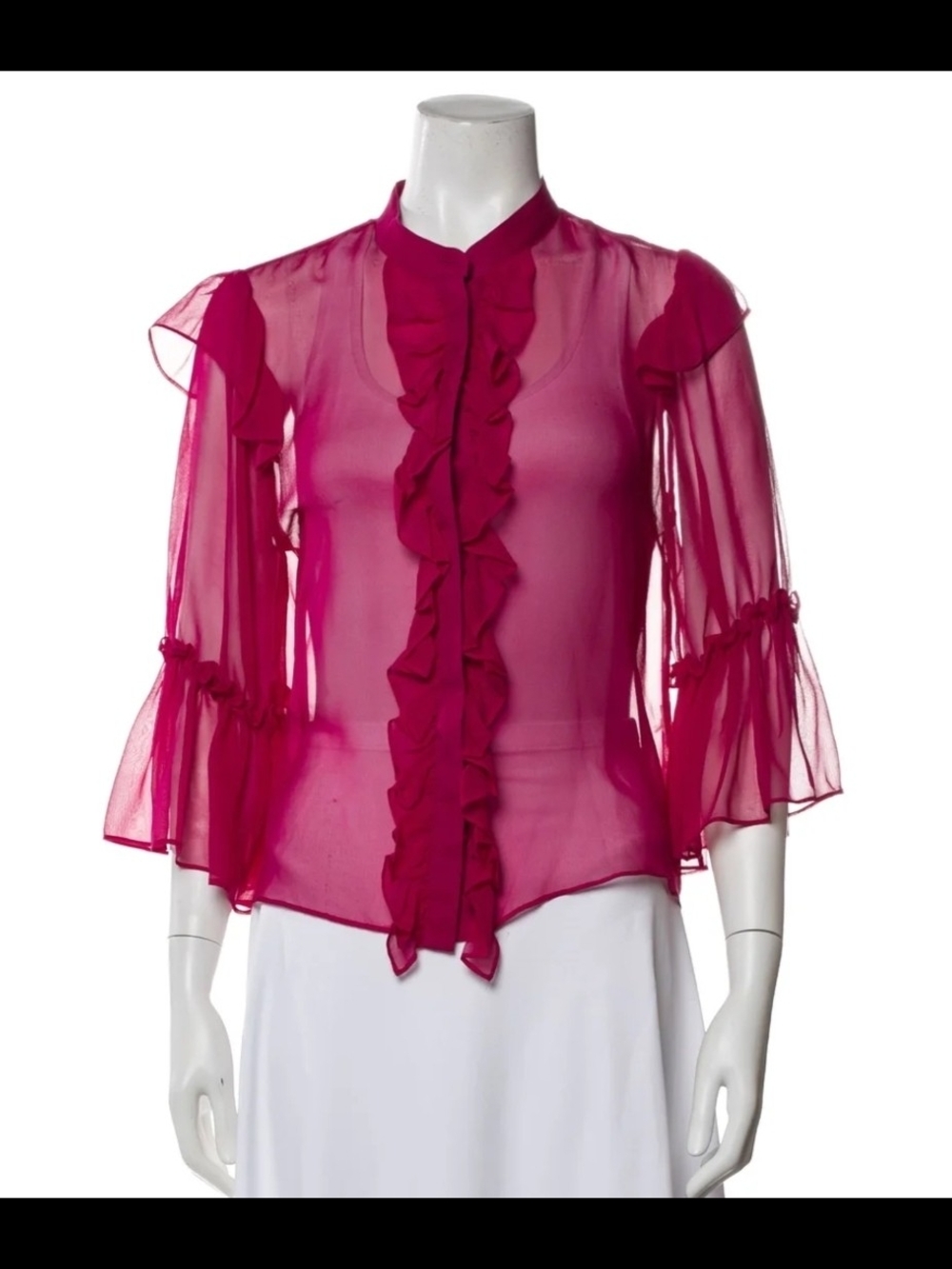 Alice + Olivia Sheer Ruffle Front Blouse - Fuchsia